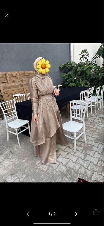 gold tesettür abiye elbise