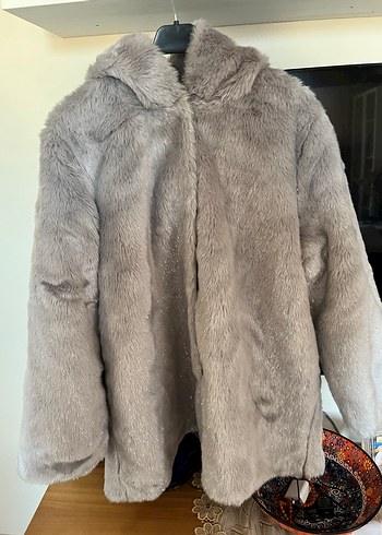 Gri Kadın Midi Boy Suni Kürk Ceket - Görsel 2