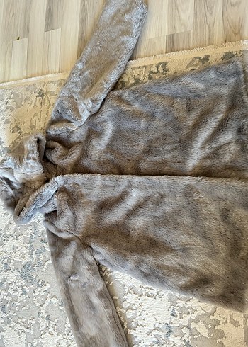 Gri Kadın Midi Boy Suni Kürk Ceket - Görsel 4