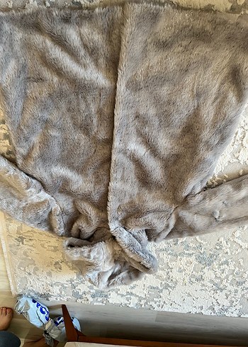 Gri Kadın Midi Boy Suni Kürk Ceket - Görsel 5