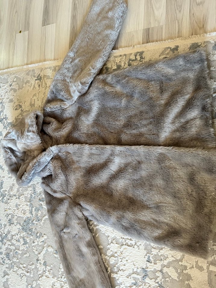 Gri Kadın Midi Boy Suni Kürk Ceket - Görsel 4