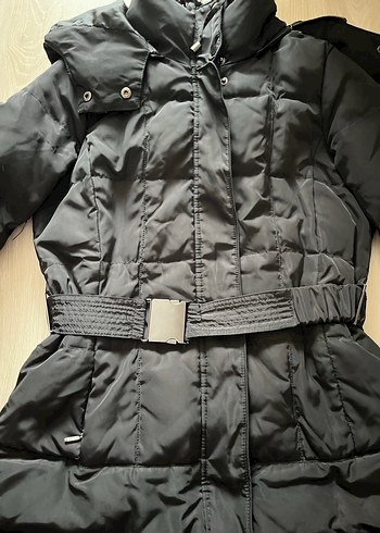 Kemerli Siyah Kadın Kışlık Mont - Görsel 2