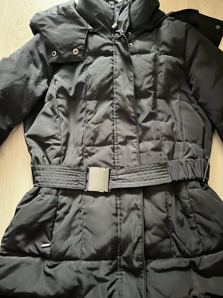 Kemerli Siyah Kadın Kışlık Mont - Görsel 2