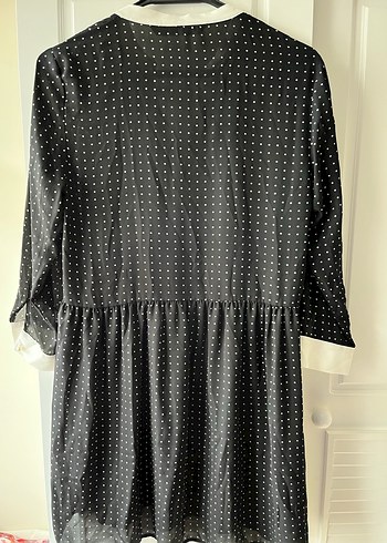 Puantiye Desenli Siyah Midi Elbise - Görsel 3