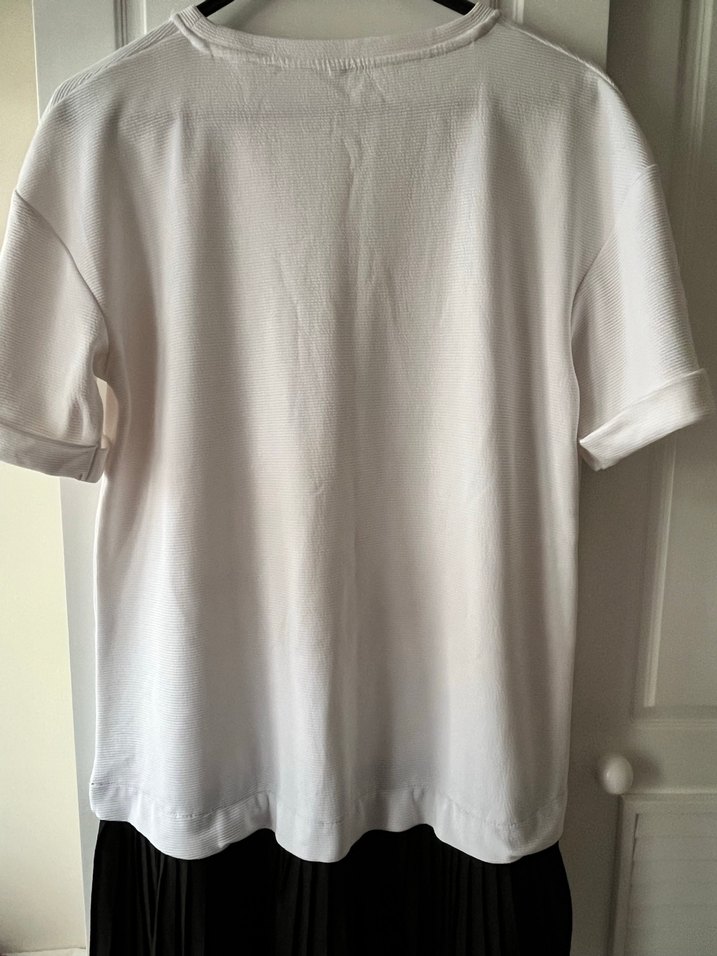 Beyaz Kadın Keten Kısa Kollu Salaş Tişört elbise - Görsel 2