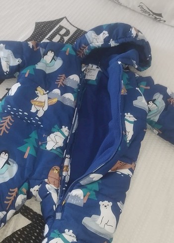6 Ay Beden mavi Renk Kürklü Mavi Desenli Bebek Tulumu