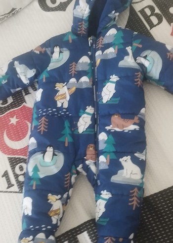 Kürklü Mavi Desenli Bebek Tulumu