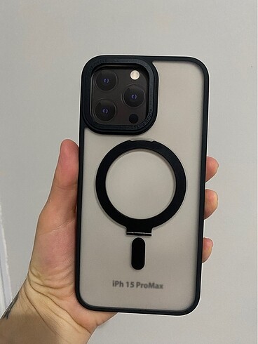 15 pro max siyah destekli telefon kılıfı