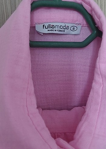 s Beden pembe Renk Pembe Keten Gömlek, Uzun Kollu, Düğmeli
