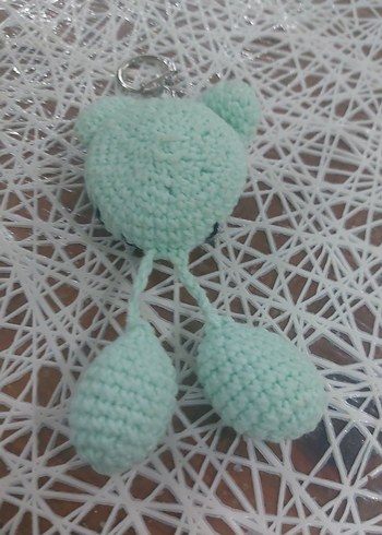 Turkuaz El Örgüsü Kedi Anahtarlığı - Görsel 5