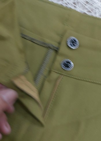 Kadın Haki Kumaş Pantolon Kemerli Midi Boy - Görsel 3