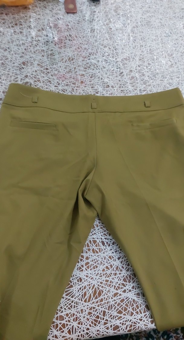 Kadın Haki Kumaş Pantolon Kemerli Midi Boy - Görsel 4