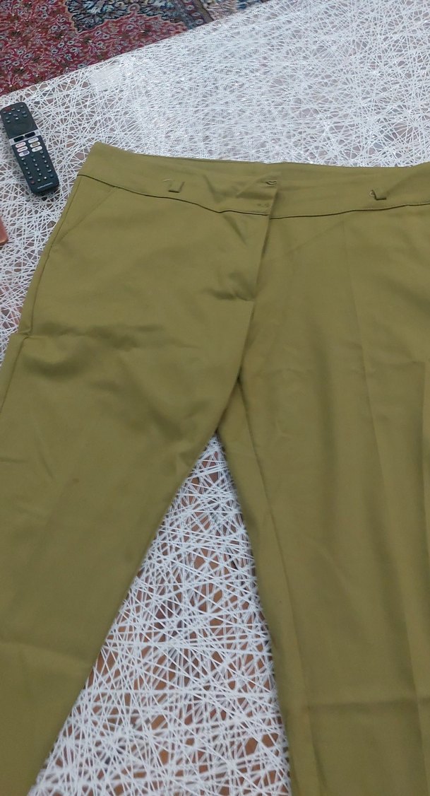 Kadın Haki Kumaş Pantolon Kemerli Midi Boy - Görsel 2