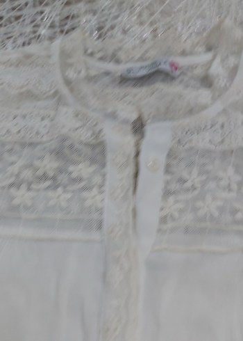 Dantel Detaylı Beyaz Keten Kadın Bluz - Görsel 4