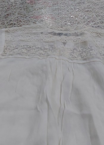 Dantel Detaylı Beyaz Keten Kadın Bluz - Görsel 8