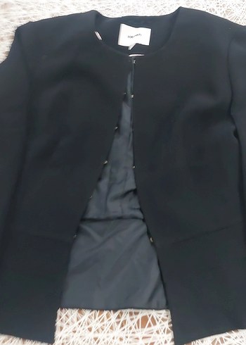 Düğmeli Siyah Mini Kadın Blazer Ceket - Görsel 2