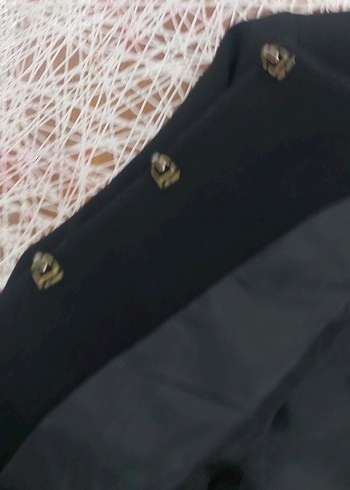 Düğmeli Siyah Mini Kadın Blazer Ceket - Görsel 5