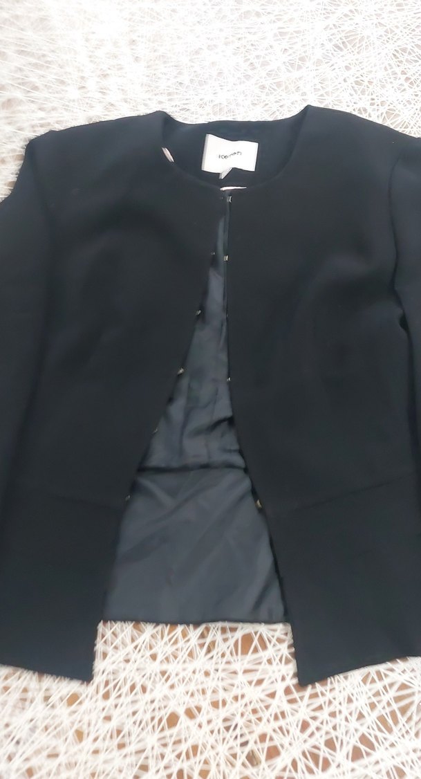 Düğmeli Siyah Mini Kadın Blazer Ceket - Görsel 2