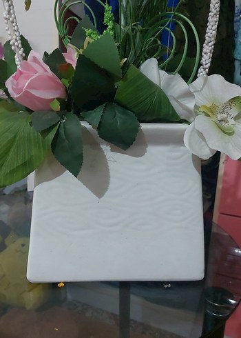 Pembe yapay çiçekli dekoratif sepet - Görsel 3