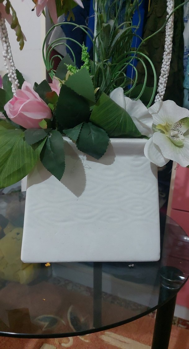 Pembe yapay çiçekli dekoratif sepet - Görsel 3