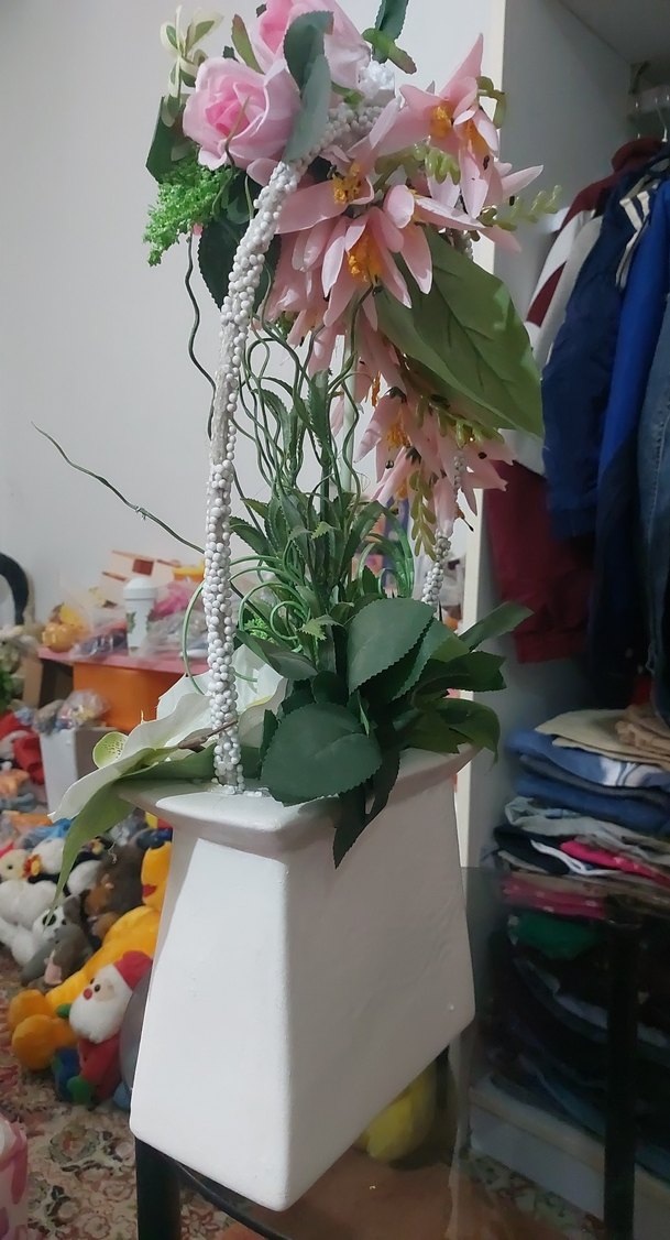 Pembe yapay çiçekli dekoratif sepet - Görsel 4