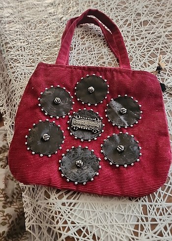 Düğmeli Bordo Nakışlı Bohem Kadın Çanta