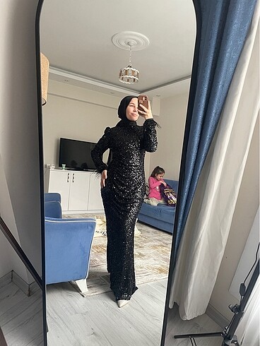 40 Beden siyah Renk Payetli tesettür abiye