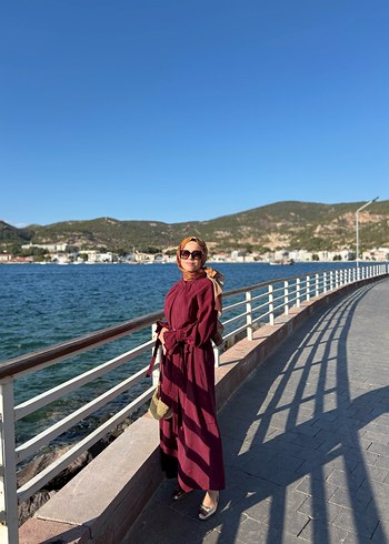 Bordo Etnik Desenli Uzun Bohem Elbise - Görsel 2