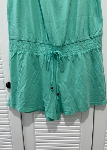 Turkuaz Kadın Kemerli Kısa Tulum - Görsel 4