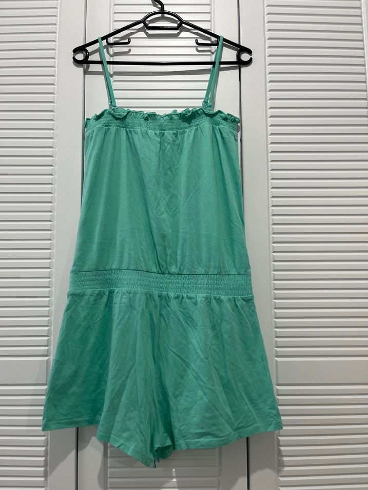 Turkuaz Kadın Kemerli Kısa Tulum - Görsel 2