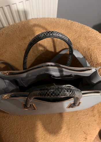 Gri Deri Yılan Desenli Kadın Çanta HM - Görsel 3