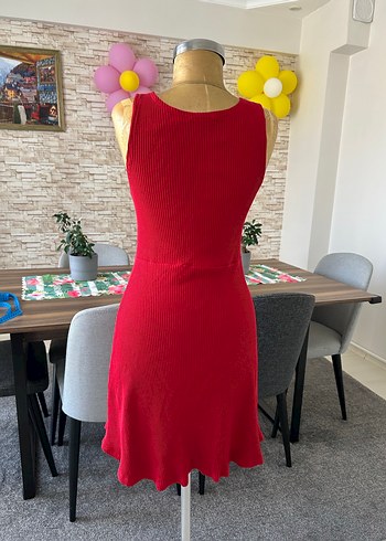 Kırmızı Yüksek Yakalı Kadın Triko Elbise - Görsel 7