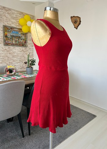 Kırmızı Yüksek Yakalı Kadın Triko Elbise - Görsel 8