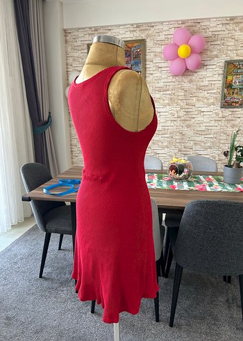 Kırmızı Yüksek Yakalı Kadın Triko Elbise - Görsel 3