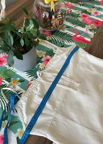 Beyaz Askılı Uzun Keten Elbise - Görsel 5