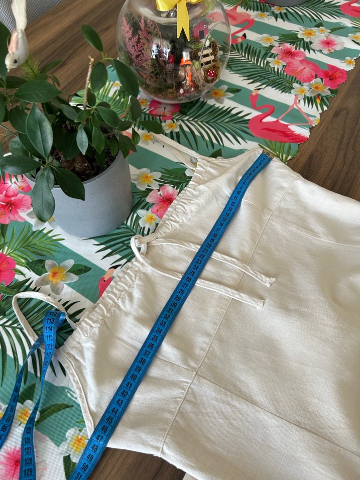 Beyaz Askılı Uzun Keten Elbise - Görsel 5