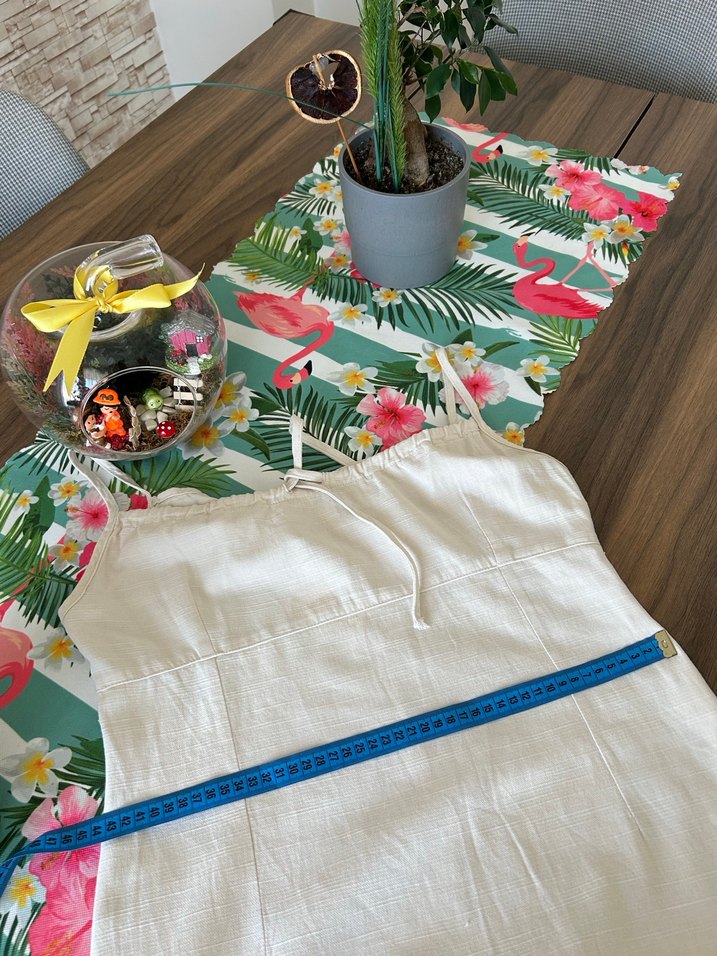 Beyaz Askılı Uzun Keten Elbise - Görsel 4