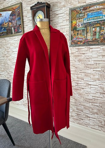 Kuşaklı Uzun Kesim Kadın Kaban Kaşe - Görsel 2