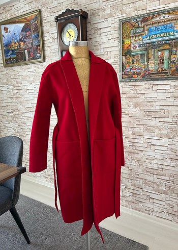 Kuşaklı Uzun Kesim Kadın Kaban Kaşe - Görsel 6