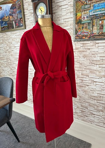 Kuşaklı Uzun Kesim Kadın Kaban Kaşe - Görsel 7