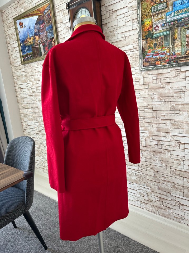 Kuşaklı Uzun Kesim Kadın Kaban Kaşe - Görsel 3