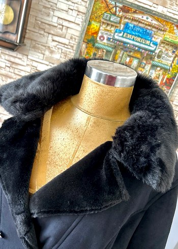 Siyah Süet Uzun Kürklü Kaban - Görsel 2