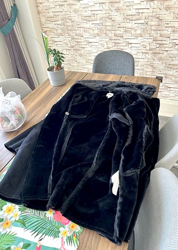 Siyah Süet Uzun Kürklü Kaban - Görsel 8