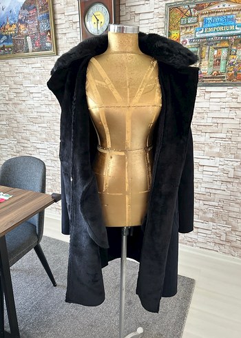 Siyah Süet Uzun Kürklü Kaban - Görsel 6