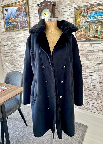 Siyah Süet Uzun Kürklü Kaban - Görsel 3