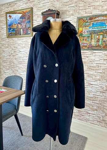 Siyah Süet Uzun Kürklü Kaban - Görsel 4