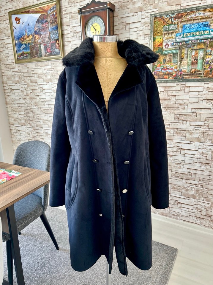 Siyah Süet Uzun Kürklü Kaban - Görsel 3