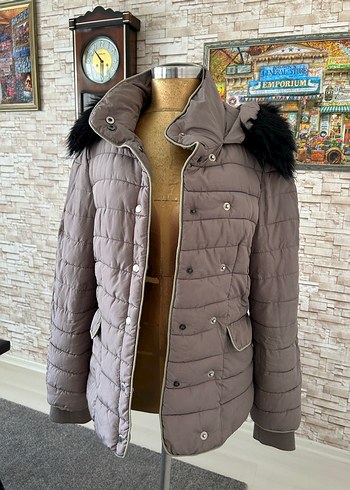 Kürklü Bej Kadın Kışlık Mont - Görsel 2