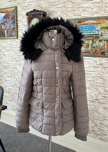 Kürklü Bej Kadın Kışlık Mont - Görsel 9