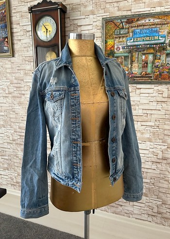 Düğmeli Mavi Kadın Kot Ceket - Görsel 7